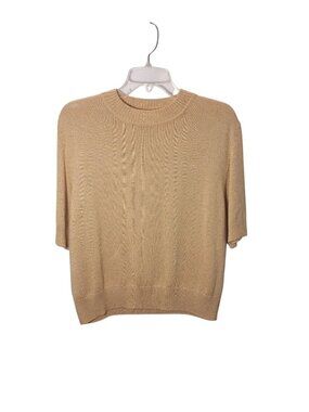 St. John Basics Metallic Gold Short Sleeve Knit Sweater Womens Size L